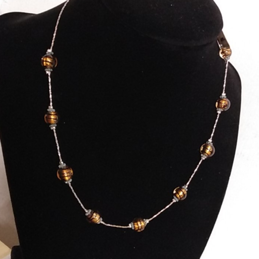 925 Amber Colored Glass Beaded Necklace NWT
